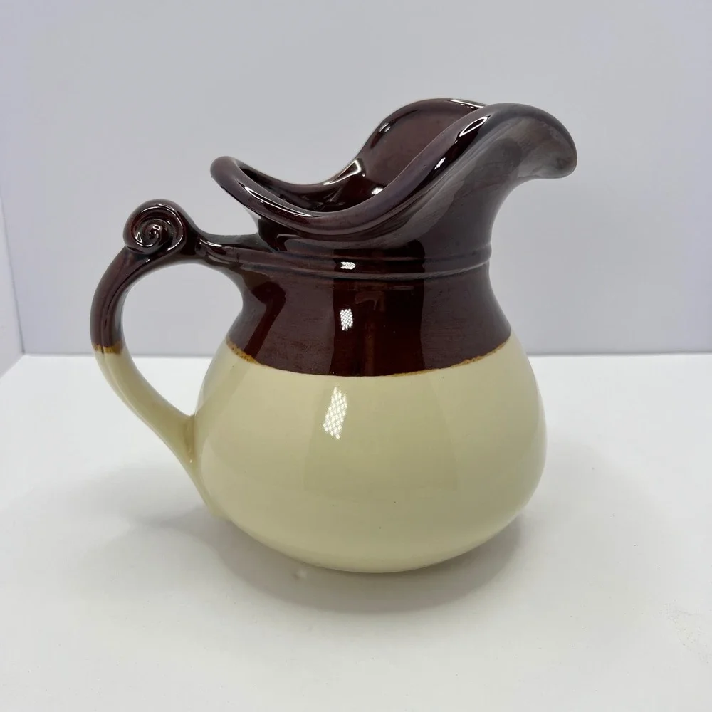McCoy Grapes Pitcher 7515 Brown Cream Retro USA Vintage Pottery Jug Farmhouse